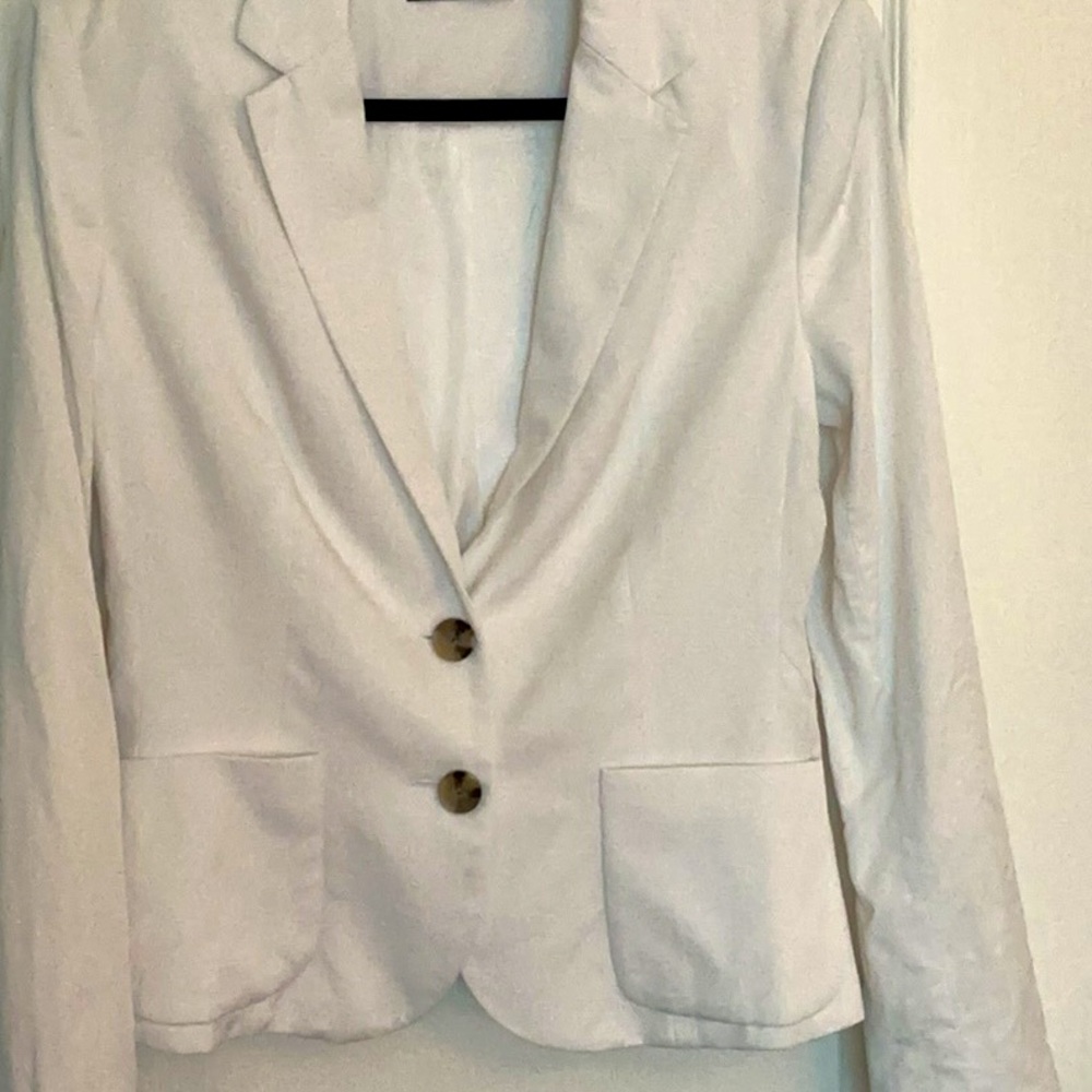 MEXX Metropolitan White Linen Blend Blazer Lapels Office Neutral NWT  Size 40
